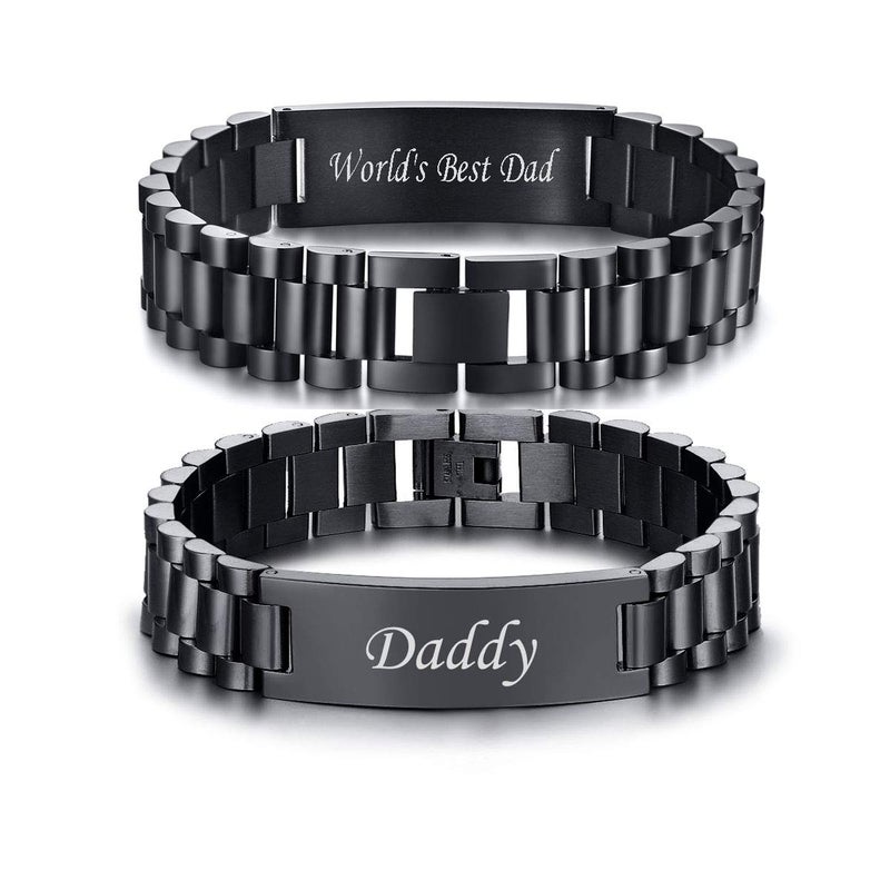 VNOX Personalized Dad Bracelet - Best Dad Ever Gifts from Daughter & Son for Birthday, Christmas, Papa, Daddy - Image 1